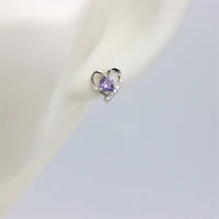 zfsilver fashion 925 sterling silver kroean diamond set white purple heart stud earrings jewelry for women charm party gift girl