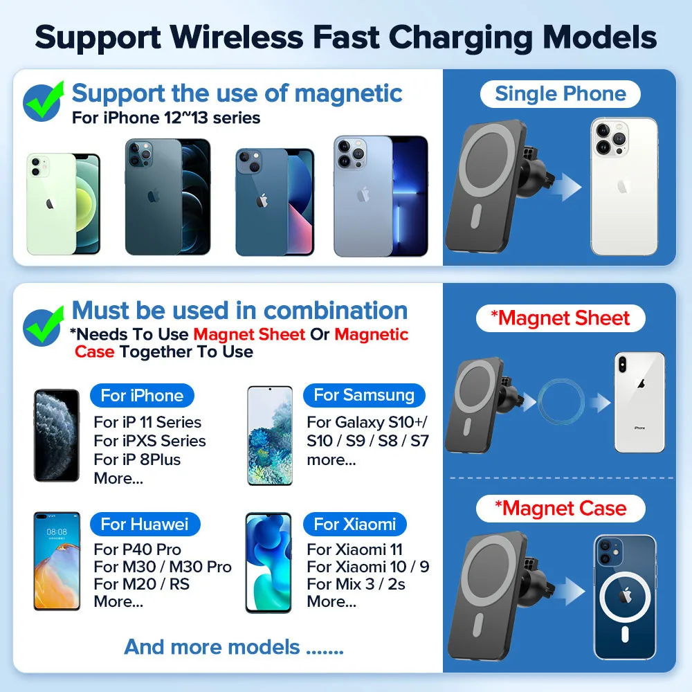 15w magnetic car charger wireless mount for iphone 12mini 12 13 pro max 11 xr xs fast charging wireless charger car phone holder free global shipping