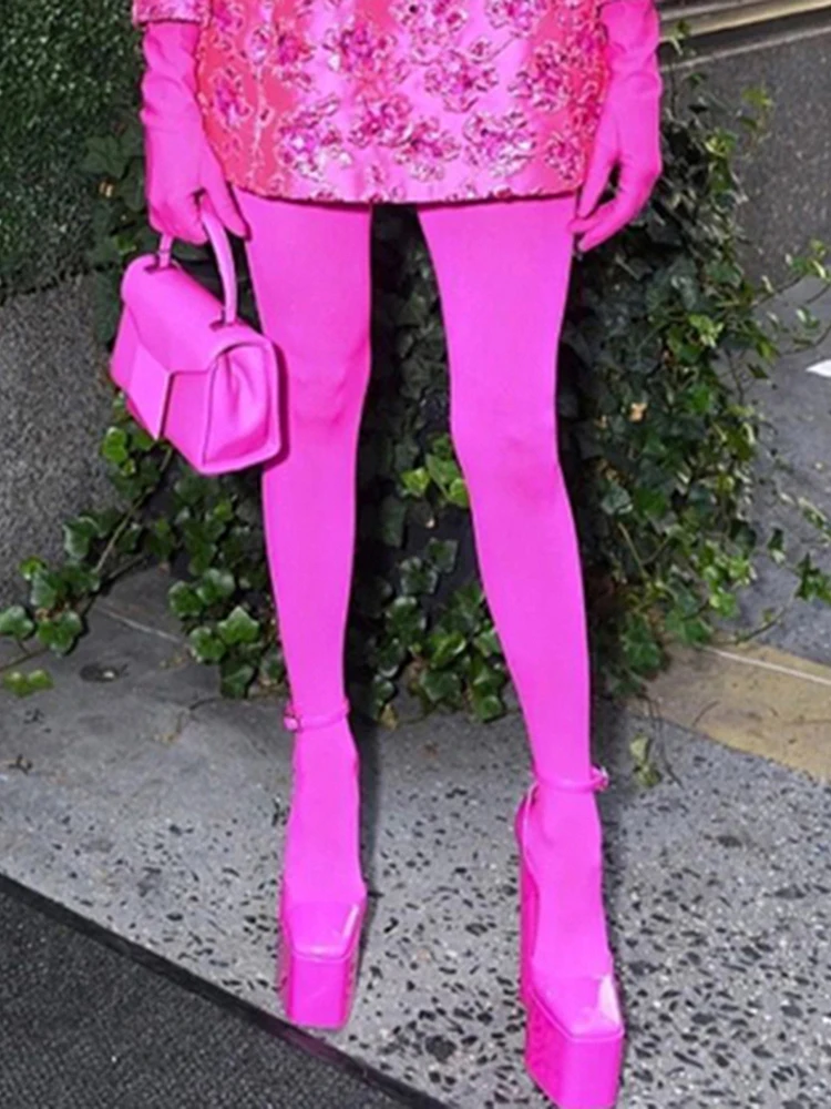 HIGH STREET-Leggings elásticos para mujer, pantalones de moda de diseñador, color rosa fluorescente, novedad de 2023