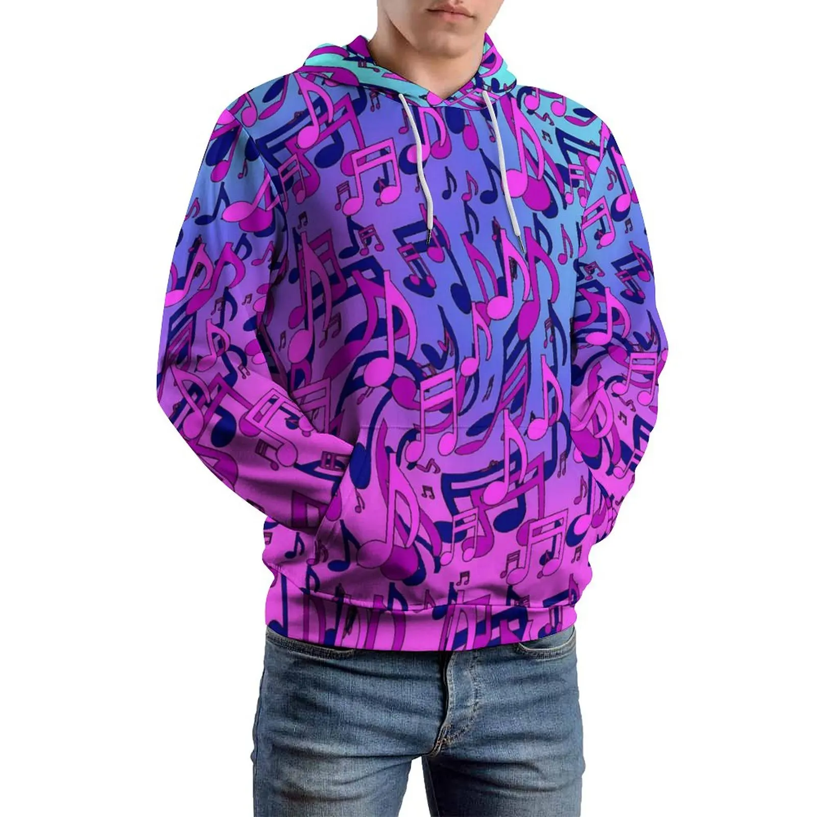 

Music Notes Loose Hoodies Pink Purple Ombre Trendy Pullover Hoodie Men Long Sleeve Oversized Casual Custom Tops