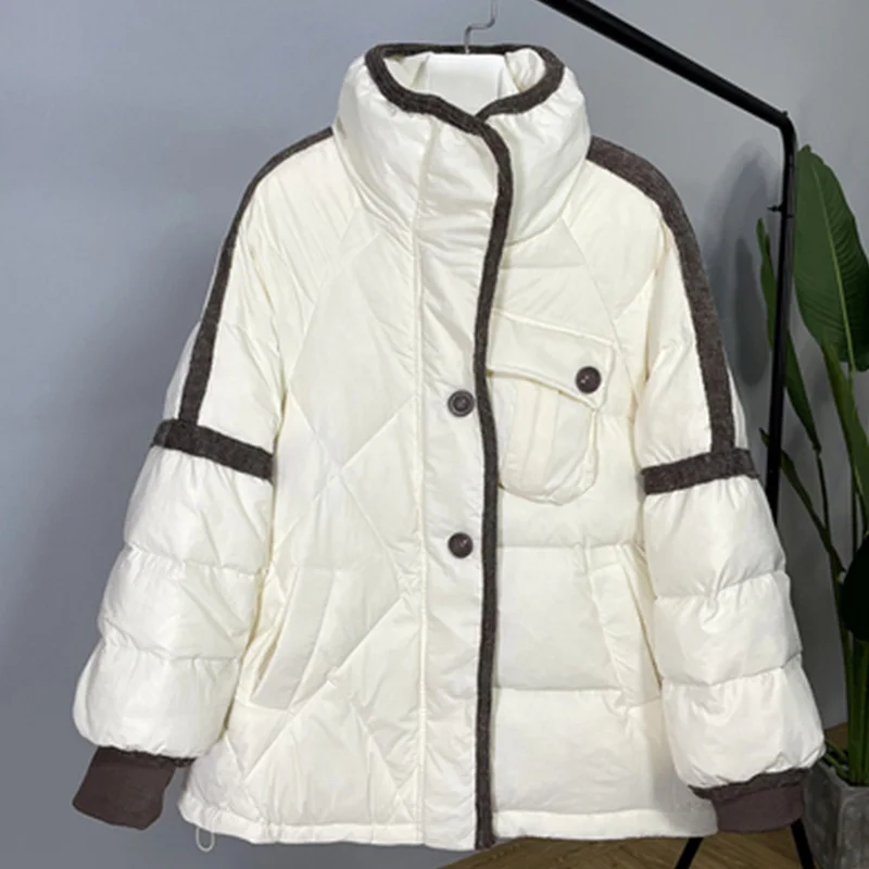 2022 Autumn Winter New Down Jacket Women's Short White Duck Down Coats Loose Niche Design Versatile Temperament Warm Parkas