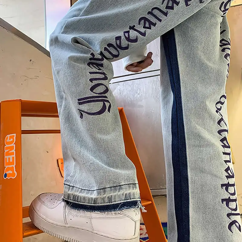 Y2k Emo Men Fashion Casual Harajuku Streetwear Alt Hip Hop Jeans Fairy Grunge Straight Trousers Wide Leg Denim Pants Clothes