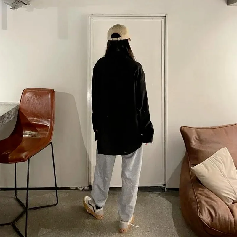 Женские рубашки черная Весенняя стильная уличная одежда для колледжа осенняя