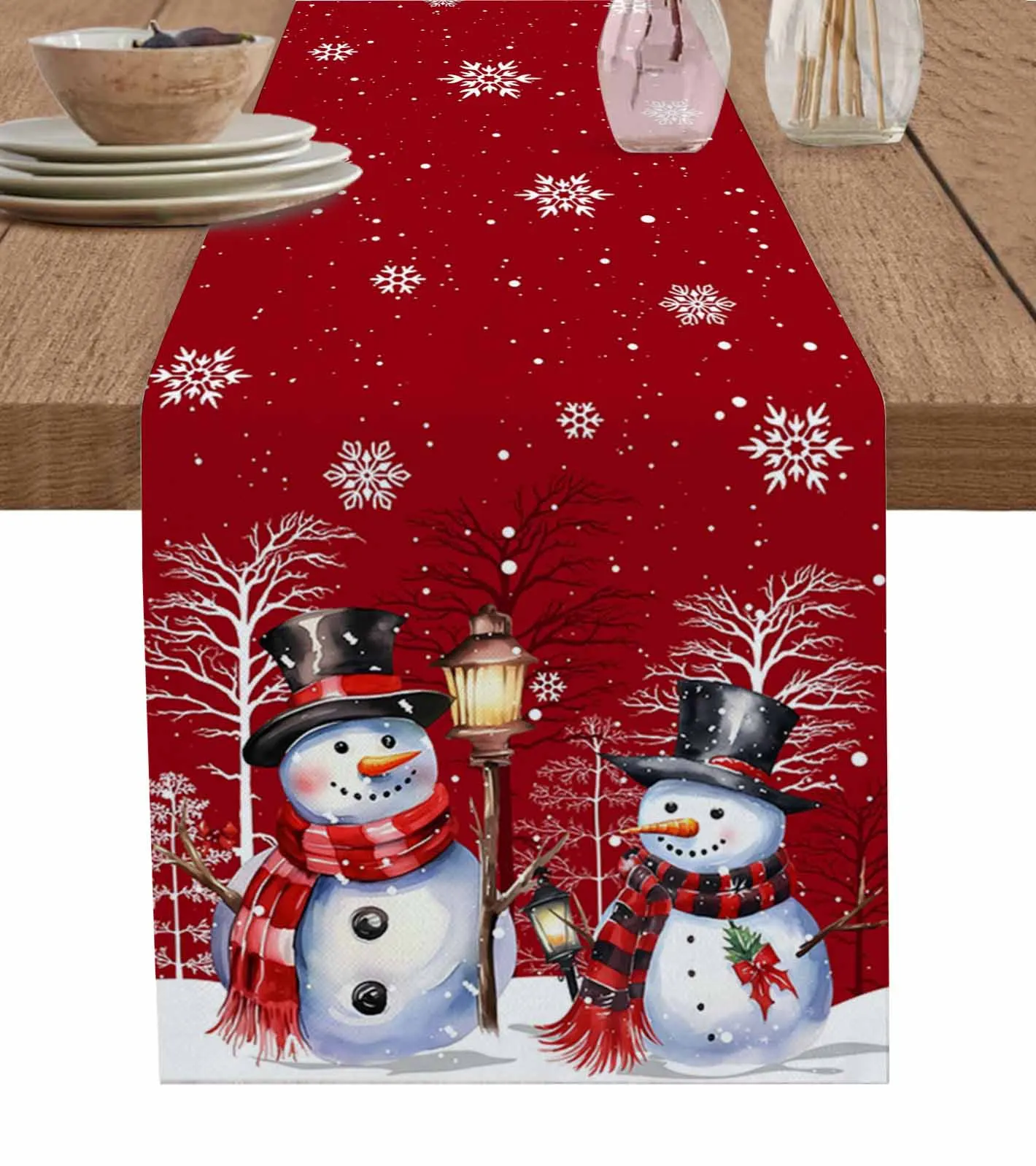 

Christmas Snowman Branch Snowflake Table Runner Christmas Dining Table Decor Linen Table Runners Wedding Decor Table Cloth