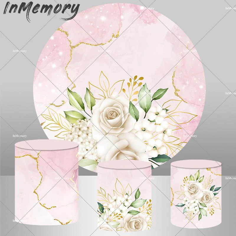 Розовый мраморный розовый цветочный фон для вечеринки дня рождения Круглый