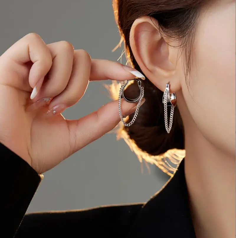 Серьги-кольца из стерлингового серебра 925 пробы с геометрической длинной