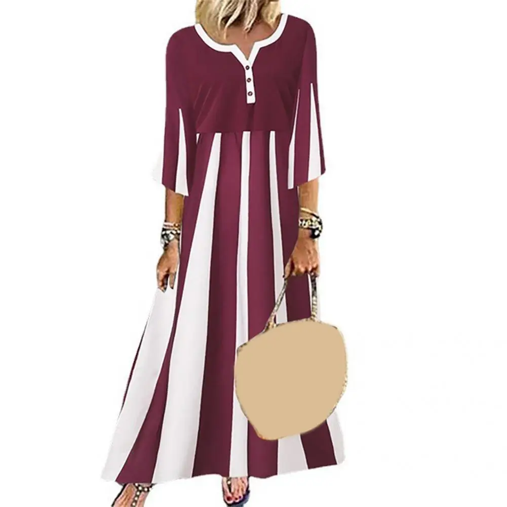 

Stylish Party Dress O-Neck Ladies Beach Dress Half Sleeve Long Dress