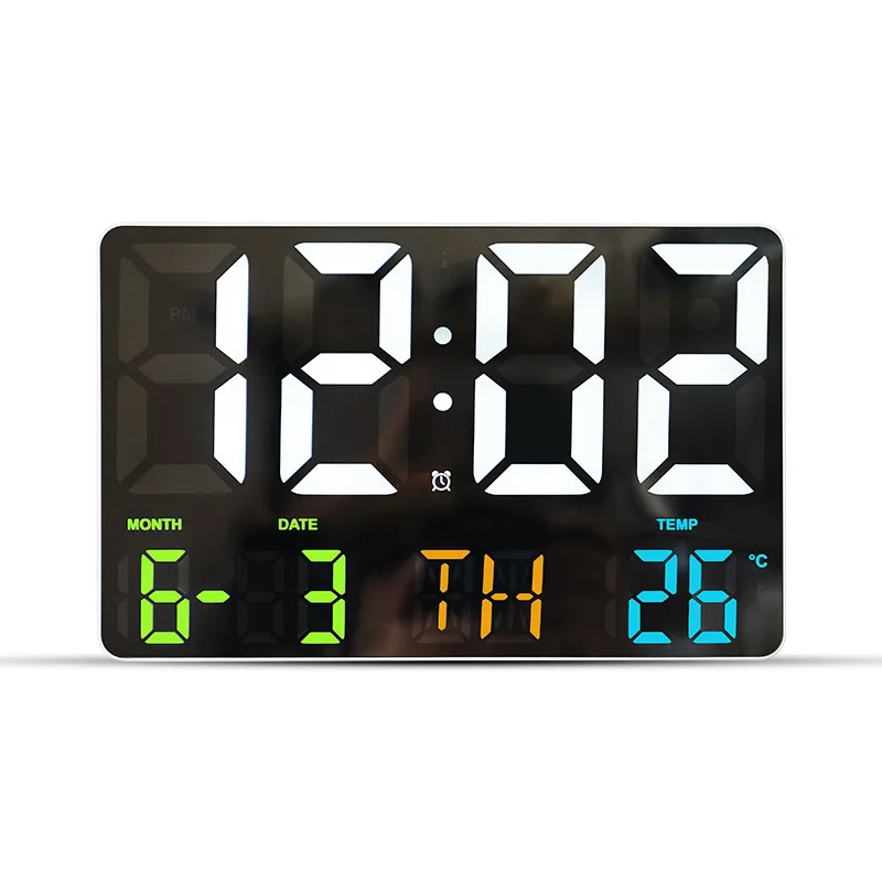Remote Control Wall-mounted Digital Led Alarm Clocks  Sensing Temp Date Power Off Memory Table Clock