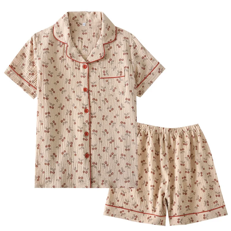 Double Layer Floral Print Pajama Set For Women Home Wear Nightwear Set Summer New Pyjamas Sleepwear Set