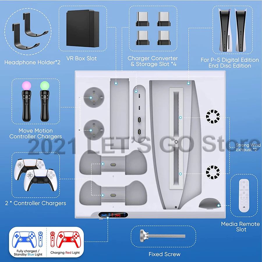 Обновленная вертикальная подставка PS5 4 контроллера зарядная станция 2