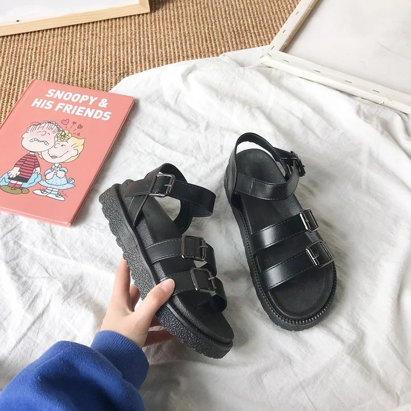 

Сандалии женские в римском стиле, босоножки без задника с круглым носком, толстая подошва, кожаные туфли, Повседневная пляжная обувь на плос...