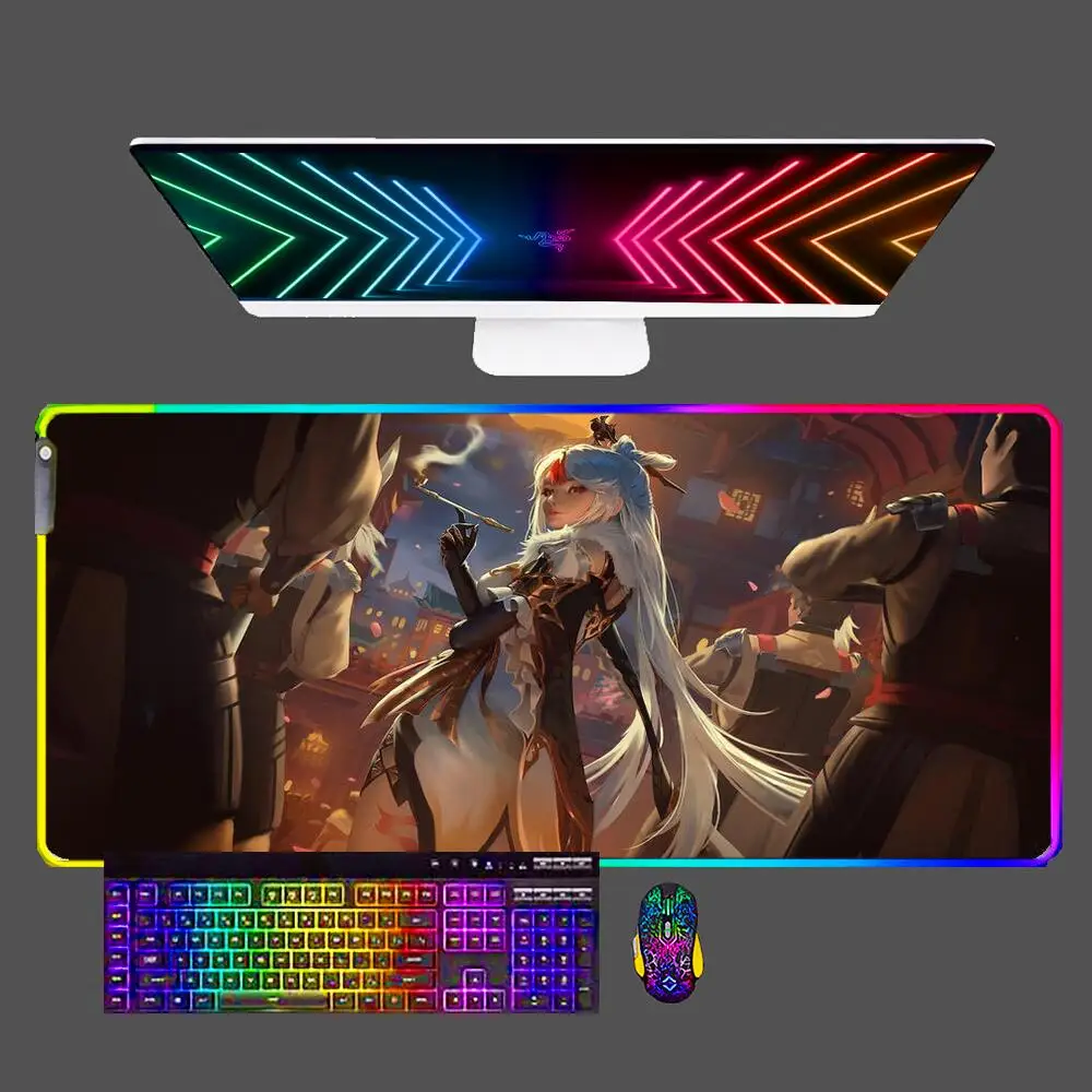 

Genshin Impact Mouse Pad RGB Gamer Notebook Games Mouse Pad XXL Keyboard Pad Large Mousepad LED Gaming Desk Mat Mousepad Carpet