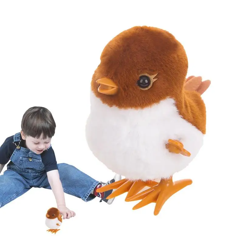 

Stuffed Animal Bird Cartoon Pluffy Sparrow Windup Toys Wind-Up Jumping Cute Sparrow Learning To Crawl Plush Bird Toys For Kids