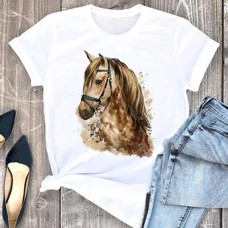 

Fashion Tee Nice Top Horse Animal Trend Cute Pretty Casual Summer Women Clothing Short Sleeve Tshirt Graphic T-shirt