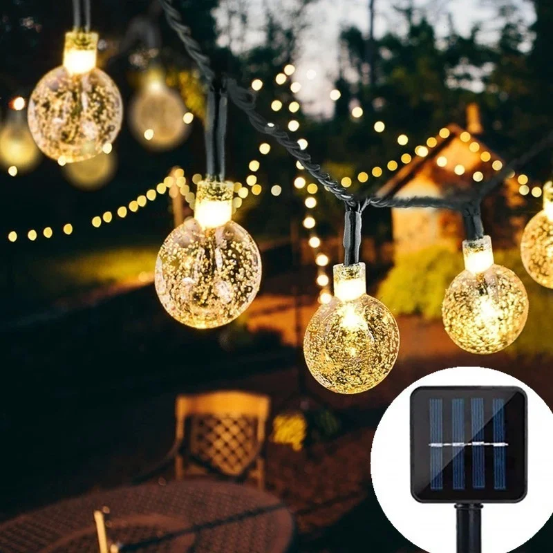5M/7M/12M/ LED String Lights Fairy Lights Garlands 8 Modes Solar Light Crystal Ball  for Christmas Party Outdoor Decoration.