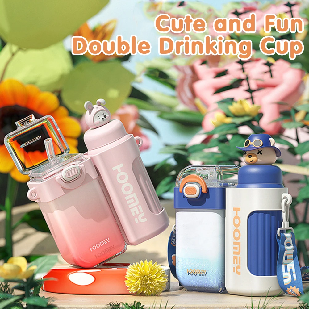 Children Insulated Cup Straw Water Cup Large Capacity Portable Double Drinking Water Cup Straw for Boy Girl School Water Bottle