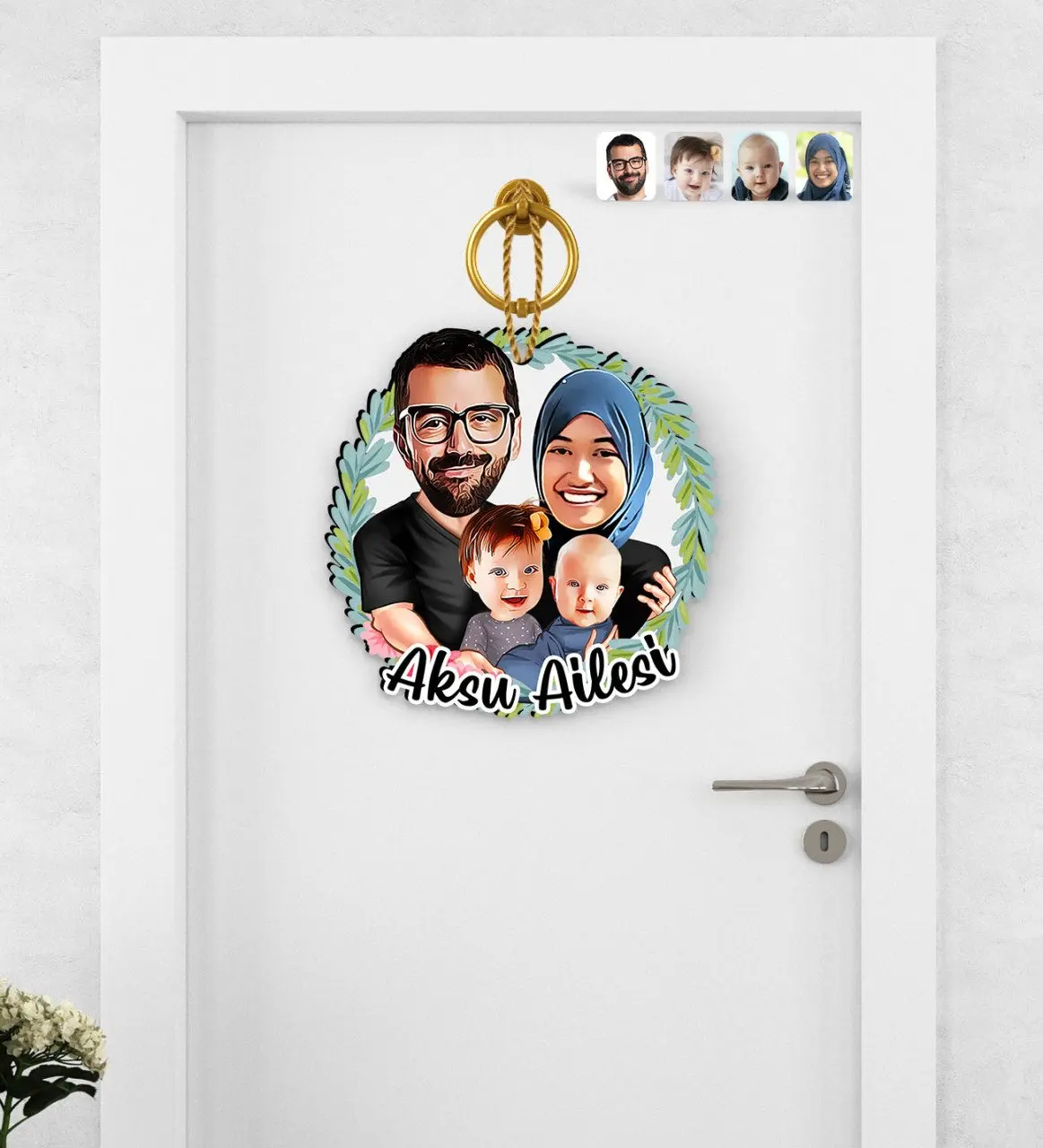 

Персонализированная семейная карикатура с вуалью для деревянной двери суссус-4