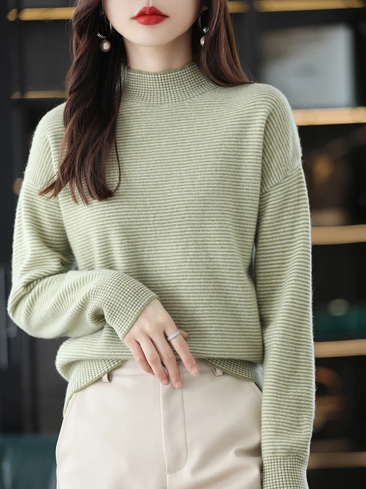 Merino Wool Jumper Winter Women Half 