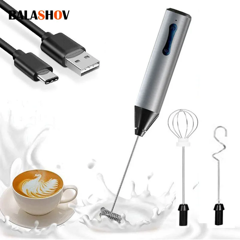3 In 1 Portable Electric Milk Frother USB Stainless Steel Milk Frother Maker Handheld Foamer Egg-whisk Coffee Frothing Wand