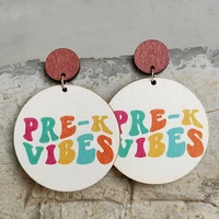 wooden cartoon letters earrings for women round colored letters grade term teachers day earrings teacher student jewelry gifts