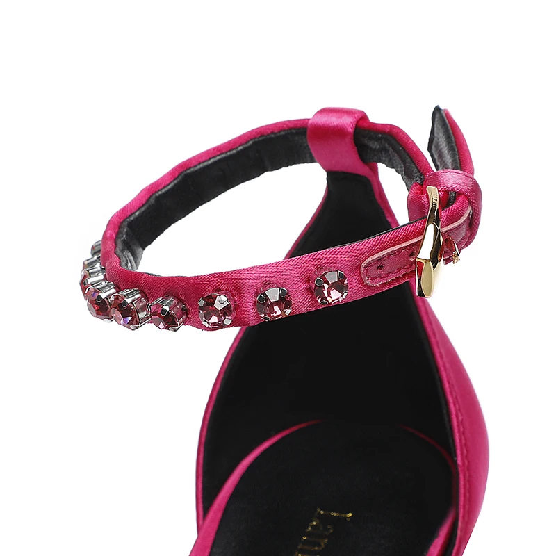 2023Super High Heel Baotou Women's Sandals Wedding Party Single Shoe Brand Silk Thick Sole Diamond Sexy Summer Women'sShoes34-43