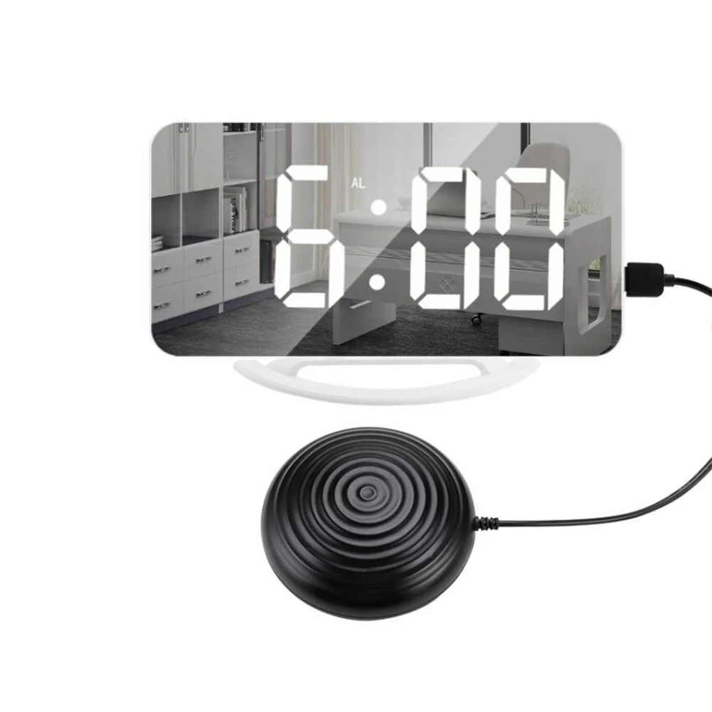 

Hearing Impaired Home Office Loud With Bed Shaker Heavy Sleeper 2 USB Ports Battery Powered Digital Alarm Clock LED Mirror