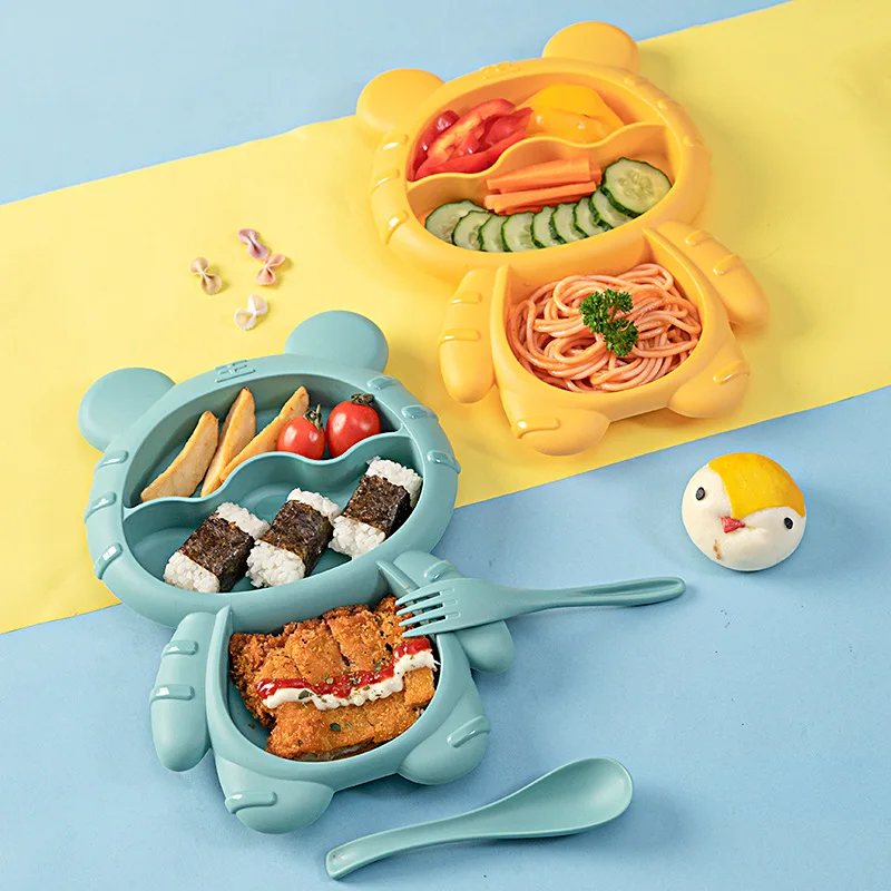 

Набор детских тарелок 4 шт., детская посуда, миски, ложки, вилки, не шелковистые, интересный дизайн для детей