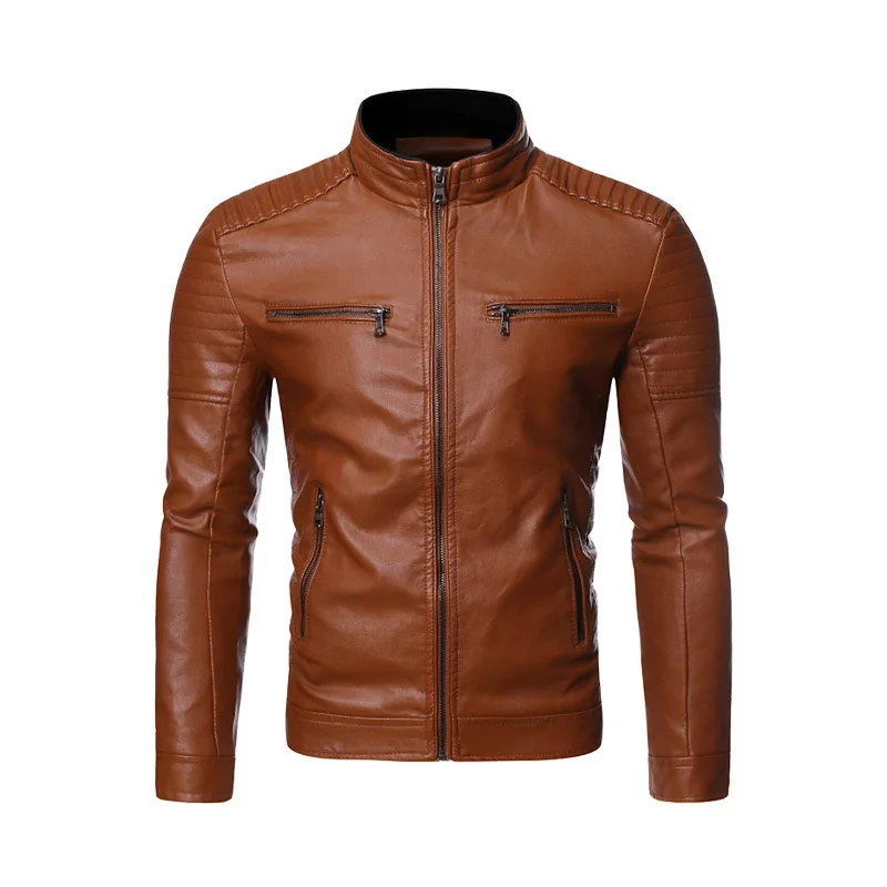 

Мужская винтажная кожаная куртка, черная Повседневная байкерская куртка из искусственной кожи с карманами, одежда для весны и осени, 2019