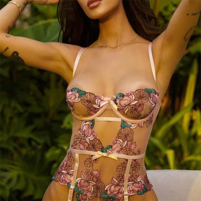 

Sexy Lingerie Bodysuit Floral Fancy Cut Out Body Hot Fairy Exotic Costumes Lace Babydoll
