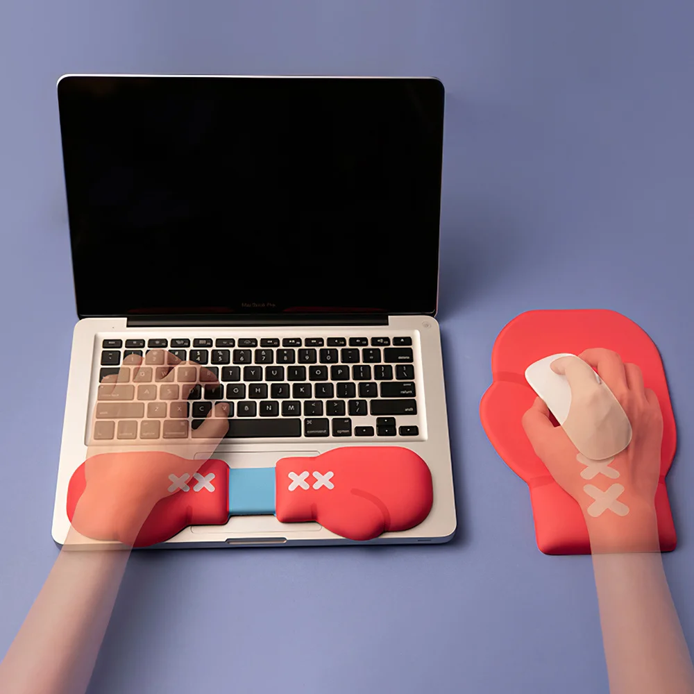 

Keyboard Mouse Wrist Rest Pad Boxing Gloves Design Ergonomic Soft Silicone Cushion Set PU Leather Anti-slip Computer Office Home