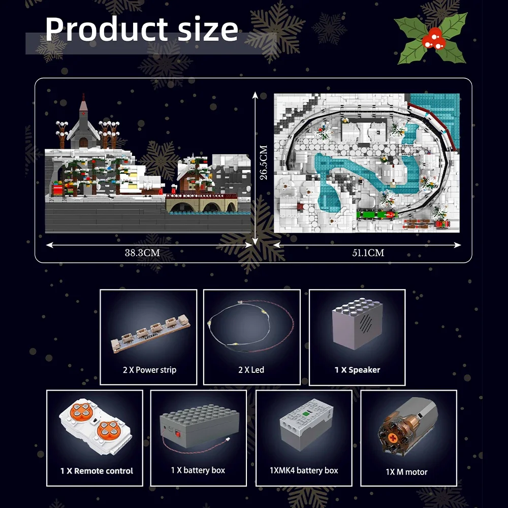 MOC Рождественский поезд Wonderland House Строительные блоки Набор Мотор Зимний парк