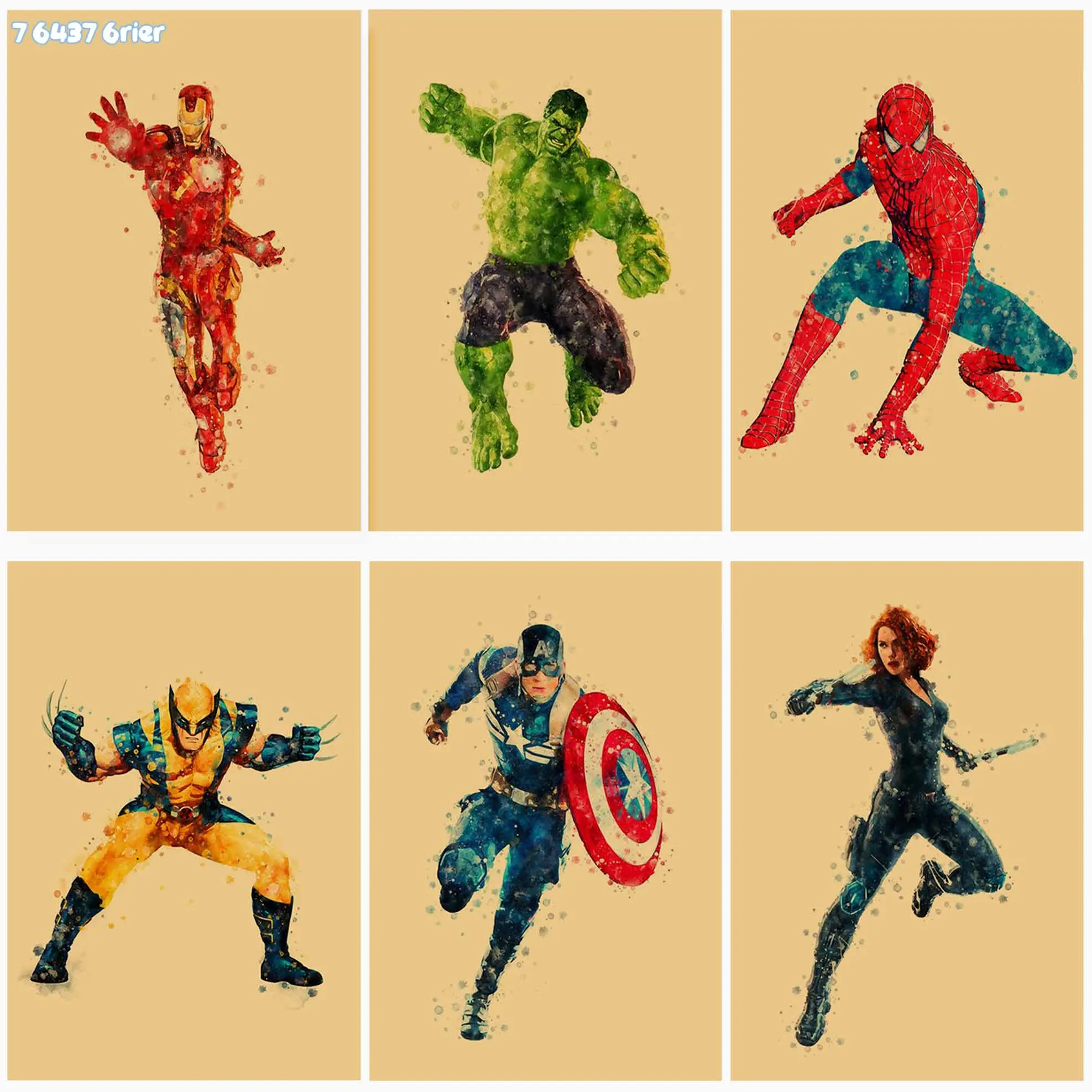

Акварель Marvel, детская комната, гостиная, кафе, Ретро Декор для дома, постер, Железный человек, Человек-паук, настенная наклейка