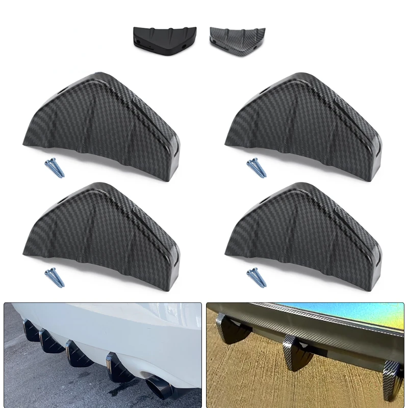 

1Pcs/4Pcs Universal Car Modified Shark Fin Rear Spoiler Car Rear Bumper Lip Diffuser Carbon Fiber Pattern/Black Car Accessories