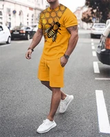 2022 mens sportswear solid color printing little bee o neck t shirt suit summer fashion leisure sports shorts suit