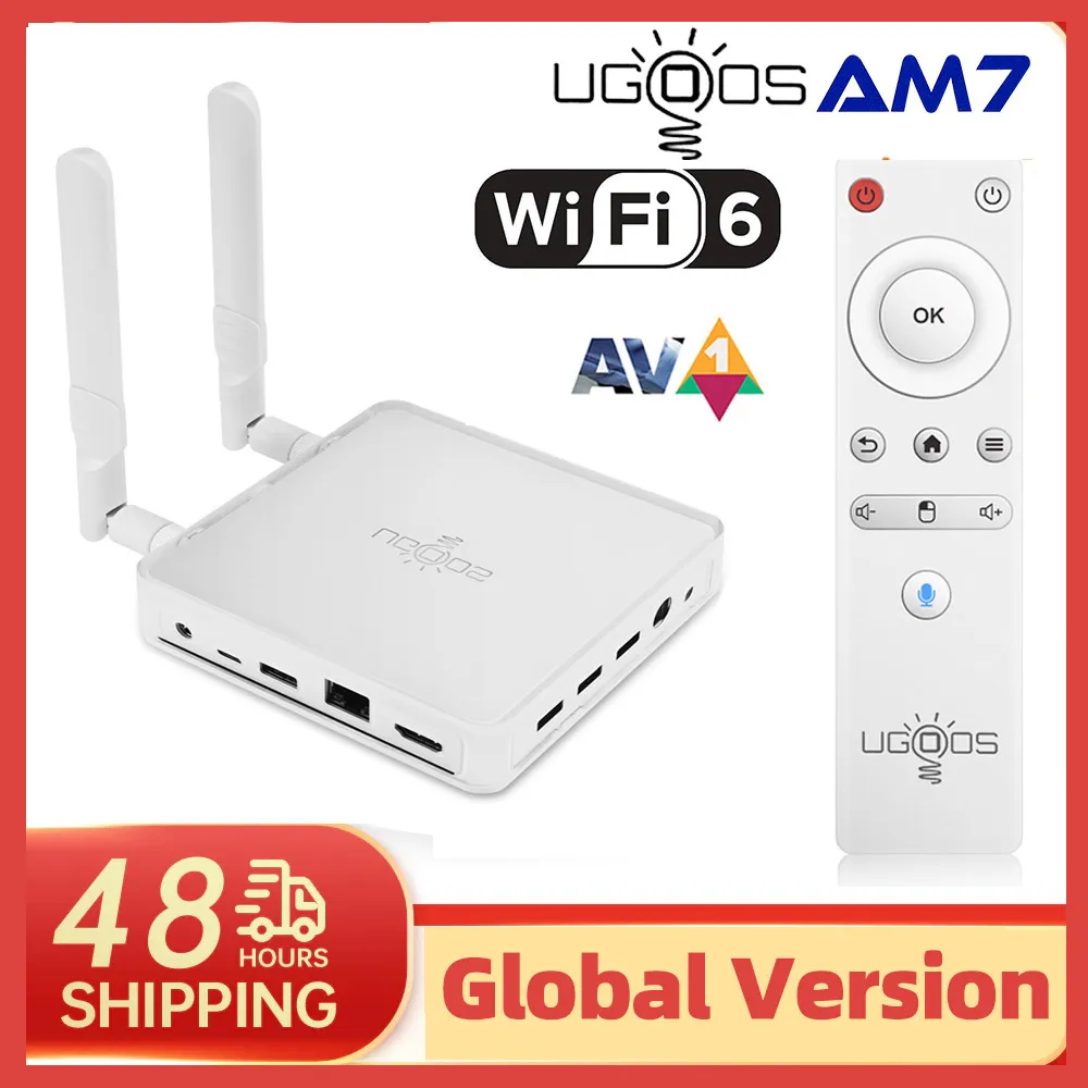 Original UGOOS AM7สมาร์ททีวีกล่อง Android 11 Amlogic S905X4 DDR4 4GB RAM 32GB ROM สนับสนุน AV1 CEC HDR WiFi6 1000M BT5.0 4K TVBOX