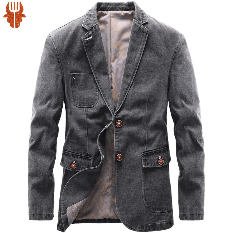 

Suit Men Blazer Denim Casual Jeans Jacket Slim Fit Outwear Coat Vintage Single Breasted Elegant Cotton Tops Costume Homme 2023