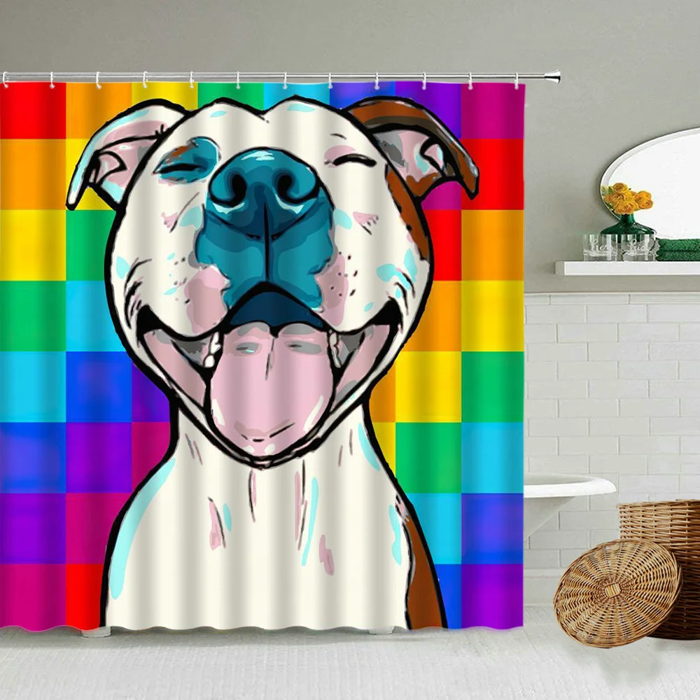 

Забавные Животные бульдог Собака занавеска для душа Красочные Креативные милые дети ванная комната водонепроницаемый экран из полиэстера ...