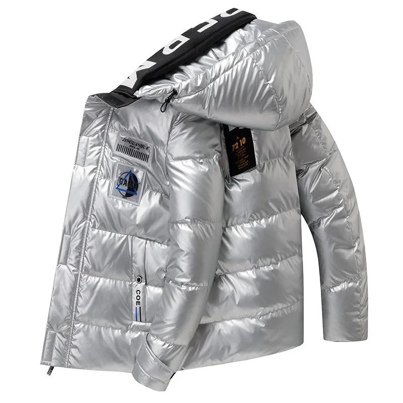 2022 New winter shiny leather thick warm winter jacket casual parka waterproof stand collar hooded street style jacket jacket