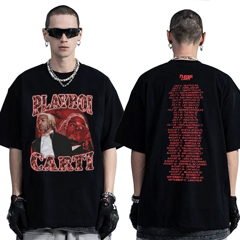 

Модная футболка рэпера Playboi Carti с графическим принтом для мужчин и женщин, уличная женская футболка в стиле хип-хоп, летняя футболка большого...