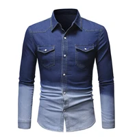 fashion mens denim shirt long sleeve plus size cotton jeans cardigan casual slim fit shirts men two pocket tops clothing m 3xl