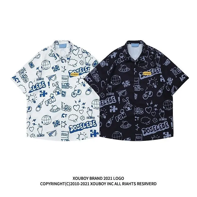 Fashion Original Print Loose Beach Short Sleeve Shirt Male Summer Outdoor Street Versatile Men And Women Flower Shirt A3408