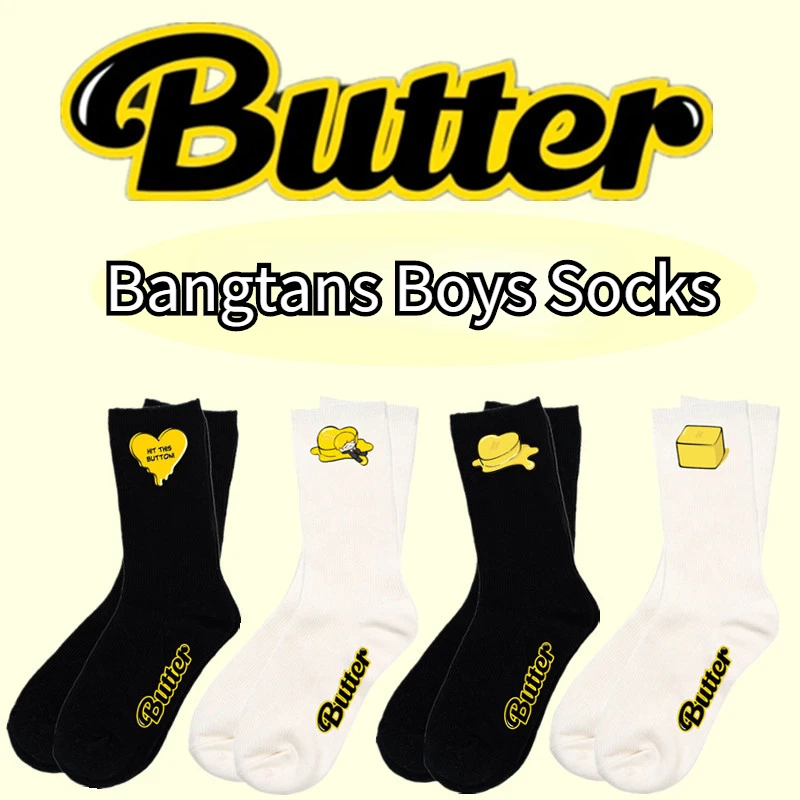 Bangtans-calcetines con estampado de ola coreana para hombre y mujer, ropa de la serie de mantequilla, BT21, accesorios alrededor de Harajuku, blancos