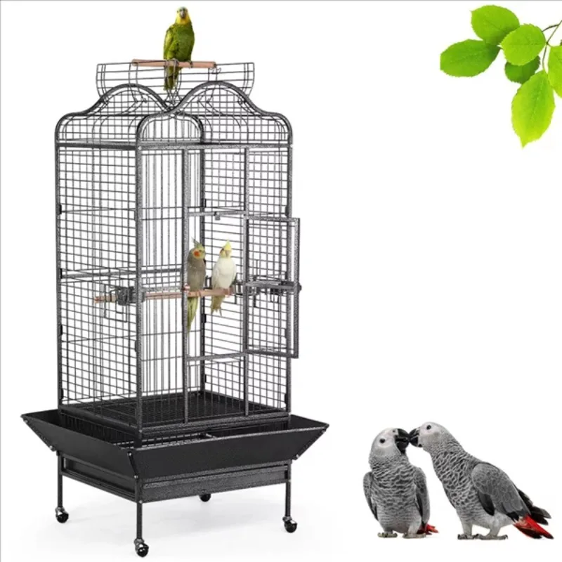 

Extra Large Bird Cage with Rolling Stand, 3 Feeding Bowls and 2 Perches, Black