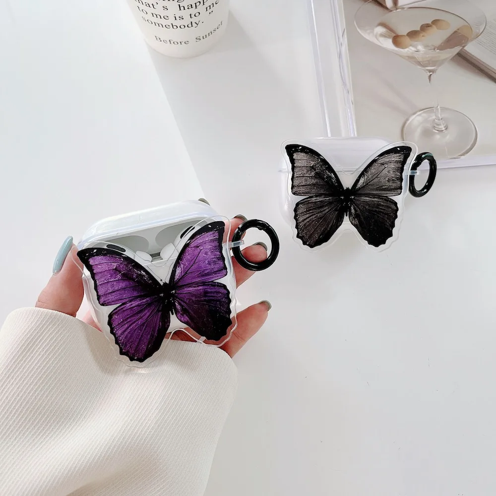 

Чехол для Airpods 1/2/3 Новинка прозрачный защитный 3D чехол с бабочкой с кольцом симпатичная мультяшная защита для Airpods Pro Чехол