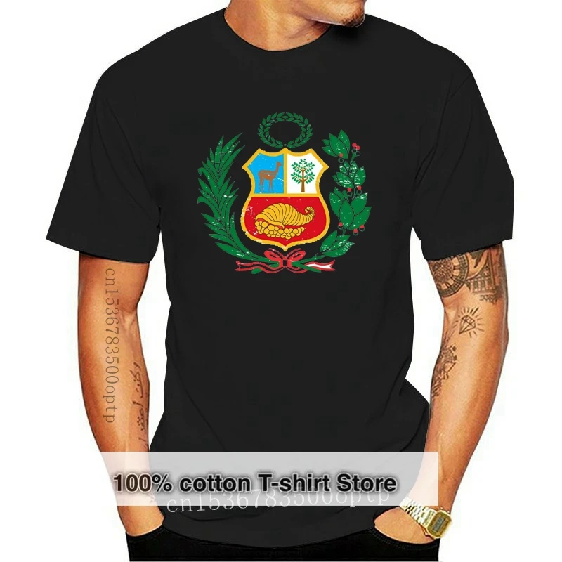

Newest Fashion Cool Men Print Tee Cool Fashion Novelty Style Top Tshirt Peru Shirt Peruvian Coat of Arms Casual Homme Tshirt
