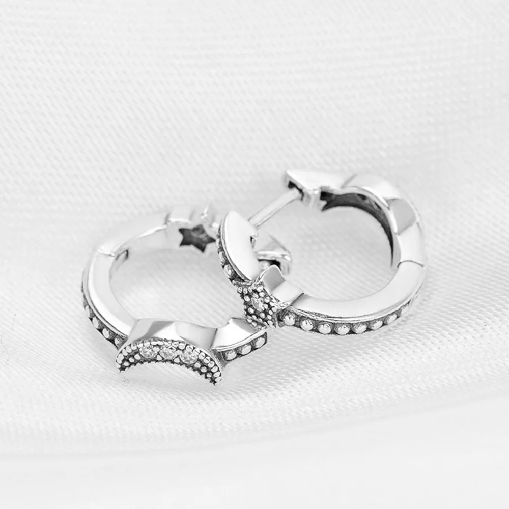 Pandora-Bague perlée lune et étoiles pour femme, boucle d'oreille en argent S925, beaux bijoux, cadeau avec sac grill