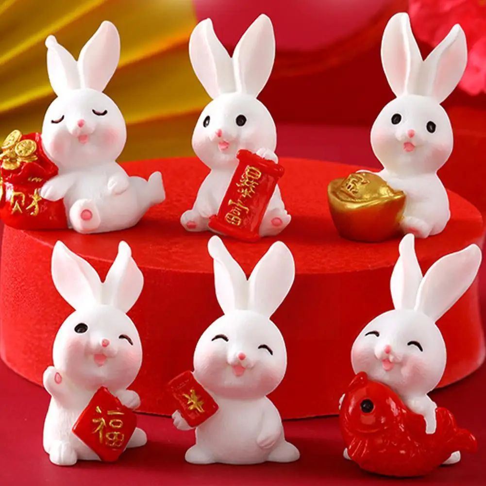 

New Year Gift 2023 Year Of The Rabbit China Mascot Statue Lucky Rabbit Micro Crafts Decor Resin Ornaments Landscape Small Y7K6