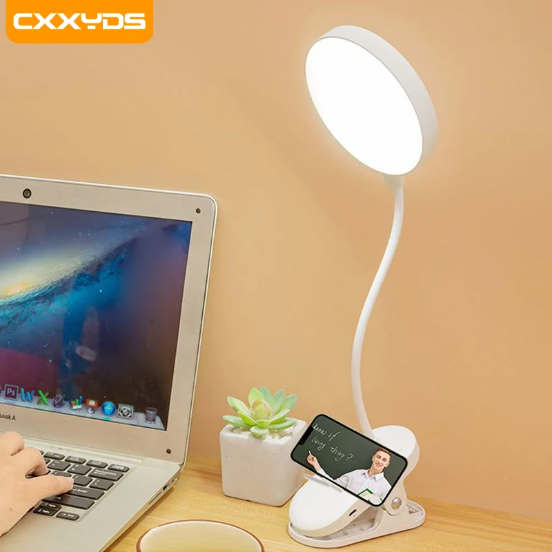 

360° Flexible Table Lamp with Clip Stepless Dimming Led Desk Lamp Rechargeable Bedside Night Light for Study Reading Office Work