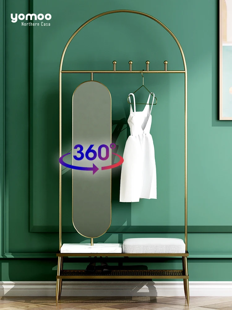 

Zq гардеробная зеркальная стойка для обуви, вешалка для одежды, вешалка для пальто с зеркалом, роскошный креативный светильник