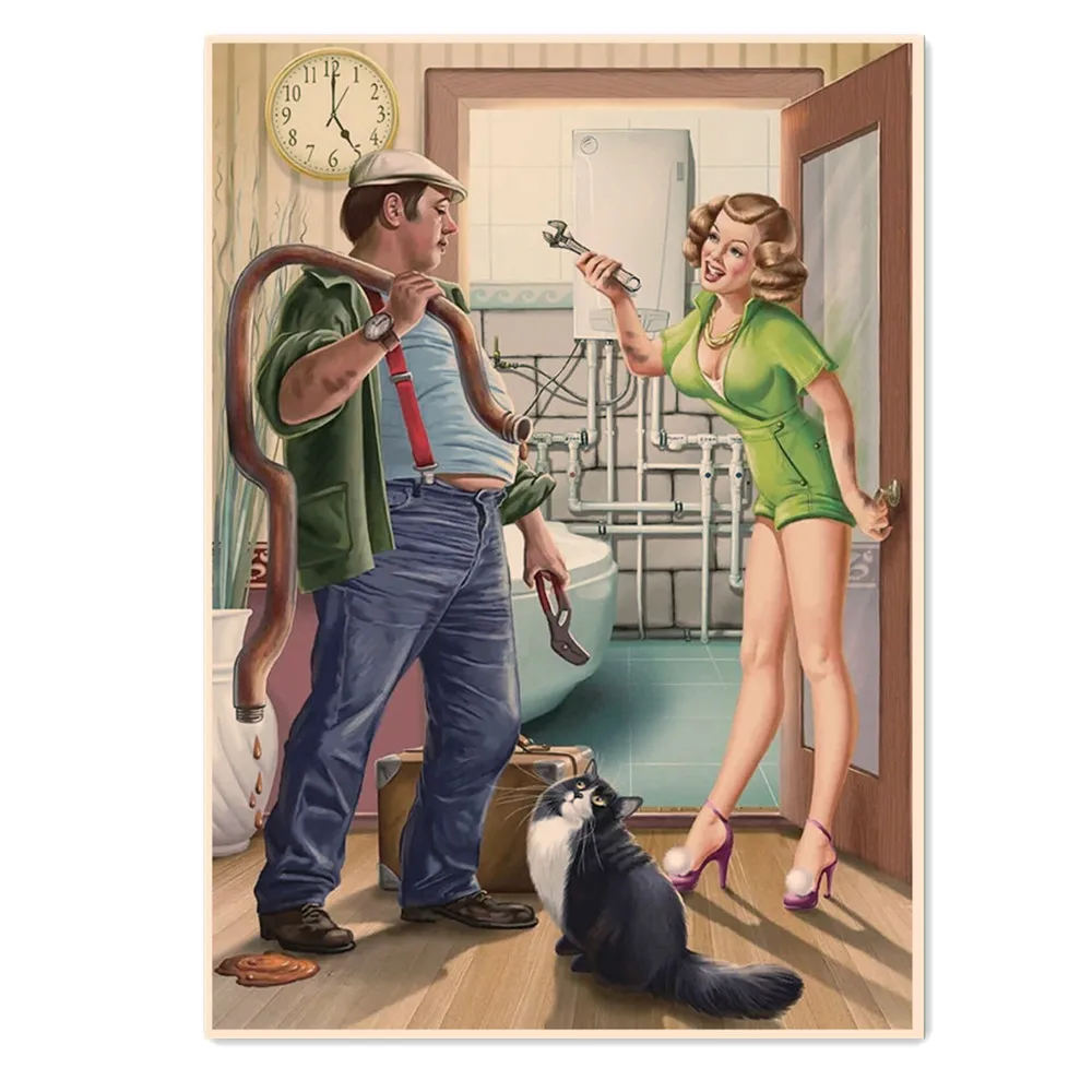 

Художественный постер Repairman and Pin Up Girl, хорошее качество, винтажная печать, настенная живопись, СССР, рекламный постер, Настенная Наклейка